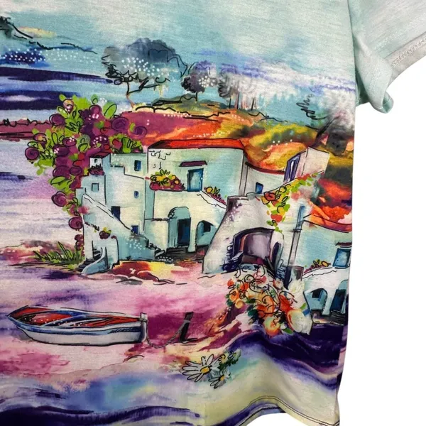 Chico’s Weekends Scenic Lighthouse Art T-Shirt Top Multicolor Tee Size 2/Large - Image 4