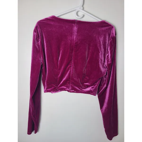 Vtg Candies Wm XXl Velvet Crop Top Magenta Purple Gold Lace V-Neck Romantic Y2K - Image 3