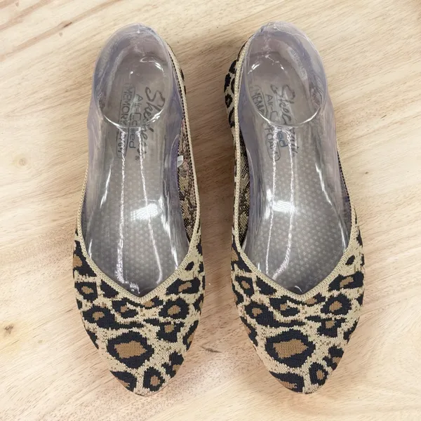 Women's Cleo‎ Leopard Print Knit Casual Pointed Toe Ballet Flats Tan 7 - Image 4