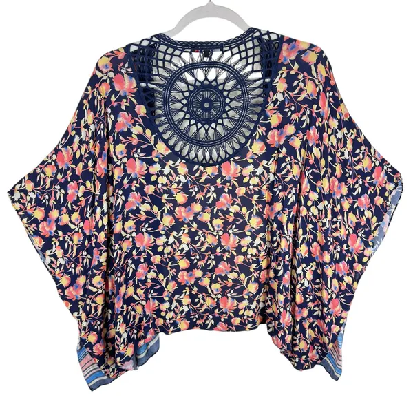 Colleen Lopez Boho Colorful Floral Crochet‎ Lightweight Open Oversized Tunic M L - Image 5