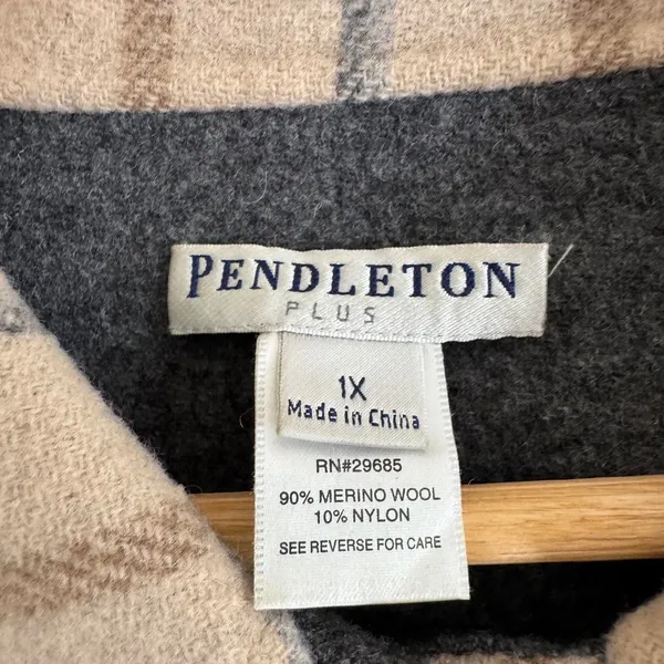 Pendleton Merino Wool Reversible Plaid Grey Preppy Button Up Coat Size 1X - Image 3