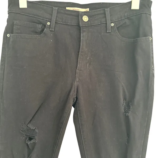Levis 711 Skinny Jeans Womens 30 Black‎ Distressed Ripped Denim Mid Rise - Image 6