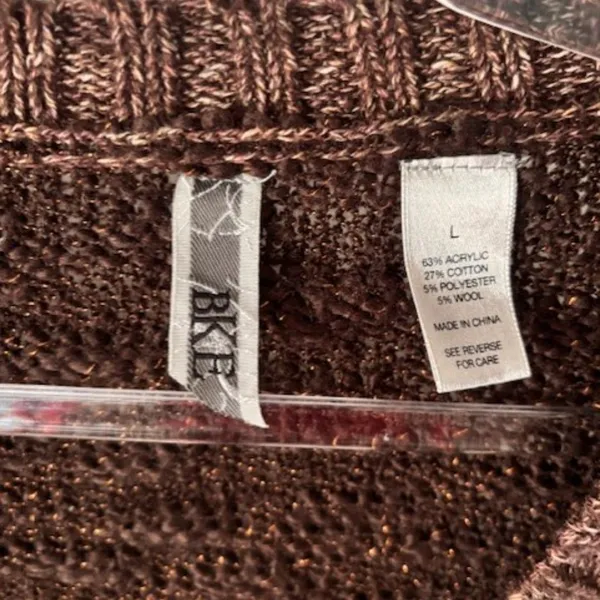 BKE Two Tone Brown Knit Long Sleeve Cardigan L Decorative Buttons Boho Western - Image 10