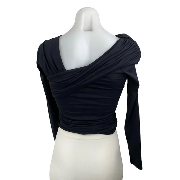 Abercrombie & Fitch Womens Black Draped Ruched Off Shoulder Shirt Blouse Top XS - Image 4
