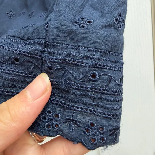 Tommy Hilfiger navy blue sleeveless embroidered hem zip casual knee dress small - Image 5