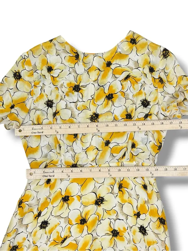 Hugo Buscati Floral Silk‎ Dress Yellow Size 6 Fit Flare Retro Twee Summer - Image 11