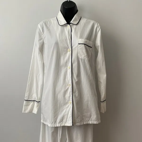 J.Crew XXS White Pajama Set Cotton Piping Long Sleeve Sleepwear Loungewear - Image 2