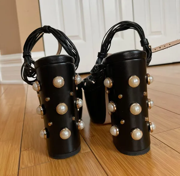 Unbranded Black Pearl Platform Heels Sz 6.5 - Image 5