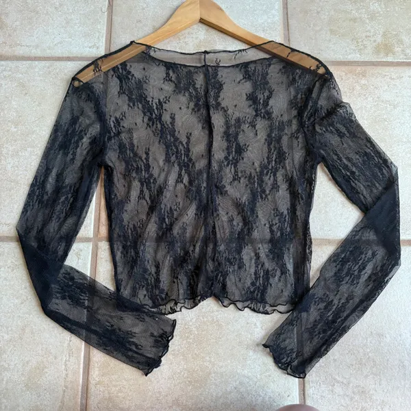 Long Sleeve Sheer Floral Top Black Sexy Mesh Layering See Through Lace Alt Baddi - Image 5