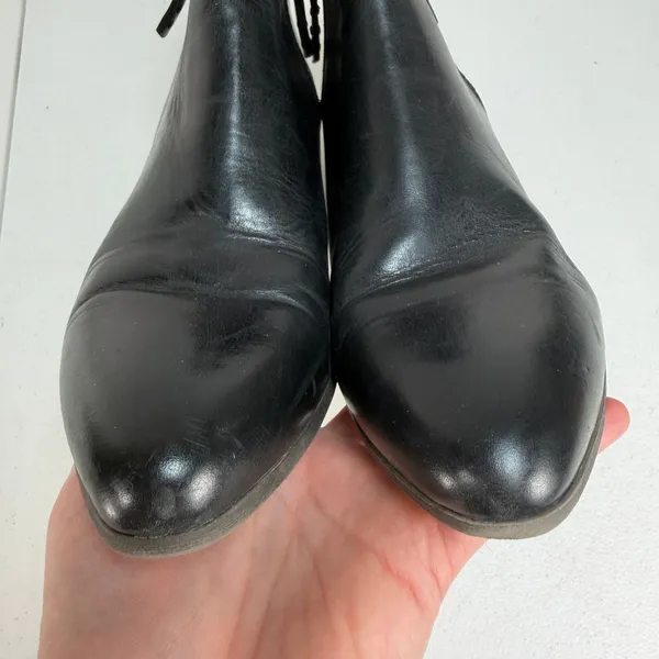 Frye 8.5 Judith Double Zip Ankle Boot Leather Block Heel Pointed Toe Black Boho - Image 9