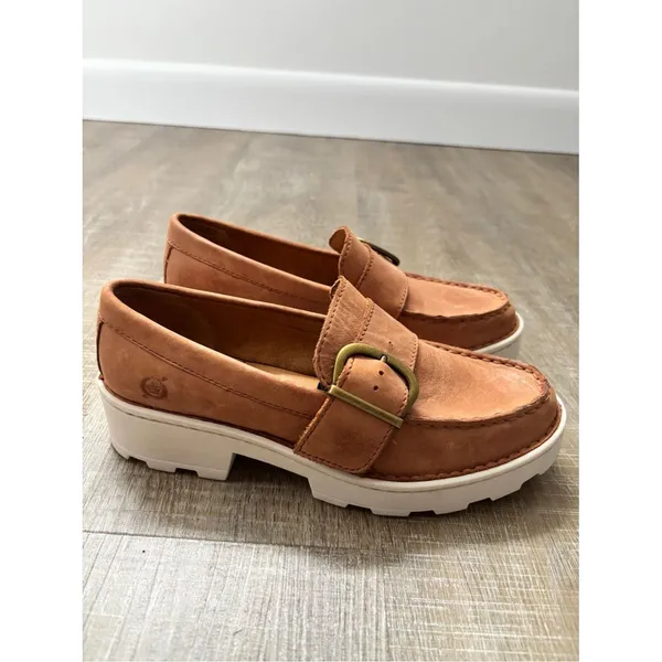 Born Contessa Tan Leather Chunky Platform Loafers Women’s 6 Lug Sole Slip On - Image 4