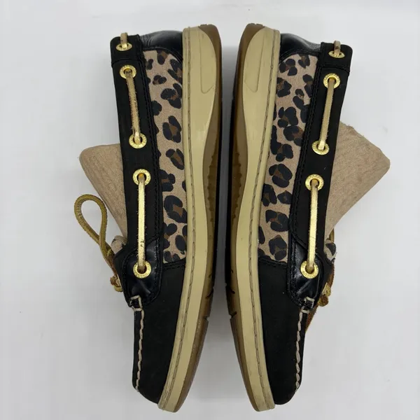 Sperry Top-Sider Womens 6 Boat Shoes Angelfish Black Leopard Lace Up Gold Laces - Image 4