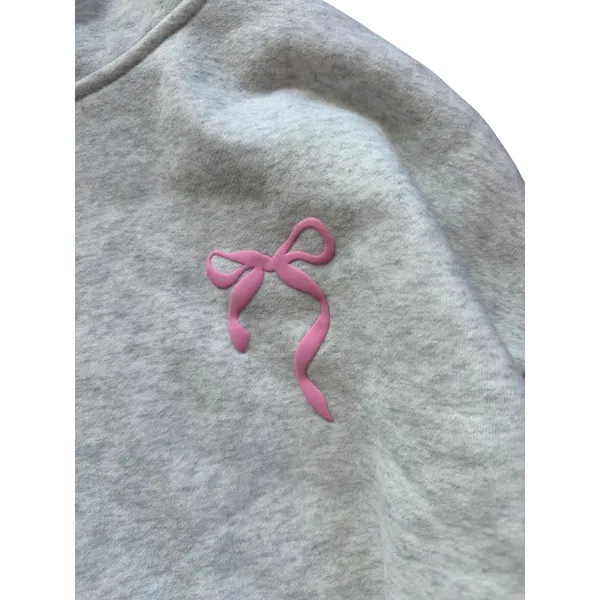 Edikted Gray Heather Pink Bow Puff Print‎ Oversized Hoodie XL Coquette Y2K - Image 3