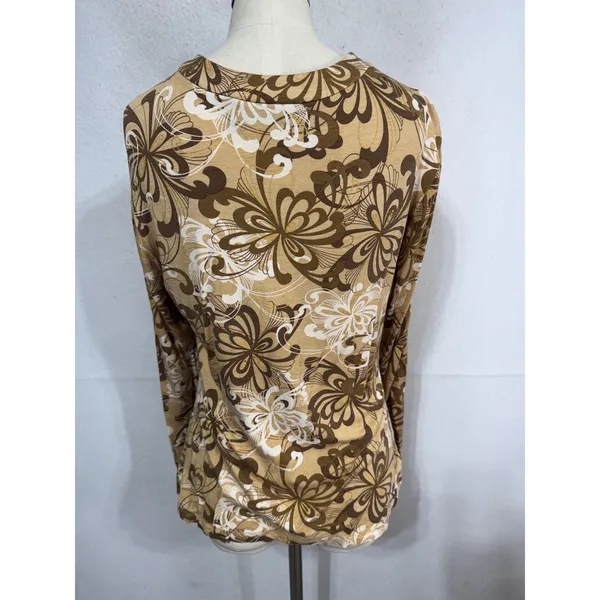 New York & Company Large Brown Floral Top Women's Long Sleeve Ruched‎ V-Neck - Image 5