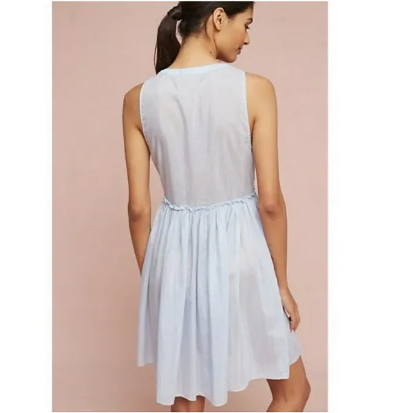 Anthropologie Floreat Loved By Cotton Silk Sleeveless Light Blue Lace Slip Dress - Image 3