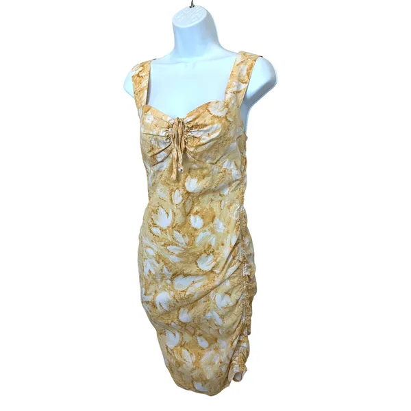 Louna Yellow Floral Ruched Mini Slip Dress XS Cotton Vacation Designer $200 - Image 6