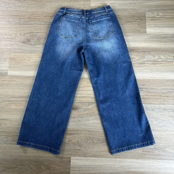 Flamingals Sz 2XL Wide Leg Jeans Mid Waist Baggy Stitch Decor Washed Pants New - Image 8
