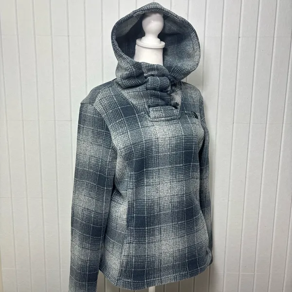 The North Face Women's Plaid Fleece‎ Pullover Cowl Blue and gray Hoodie Size S - Image 7