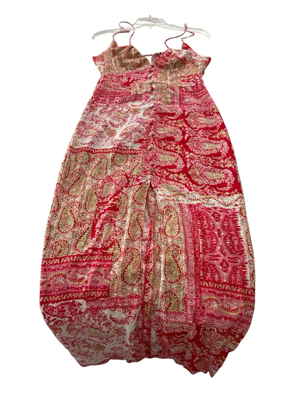 Zara Red Paisley Strapless Maxi Dress with Front Slit size S - Image 2