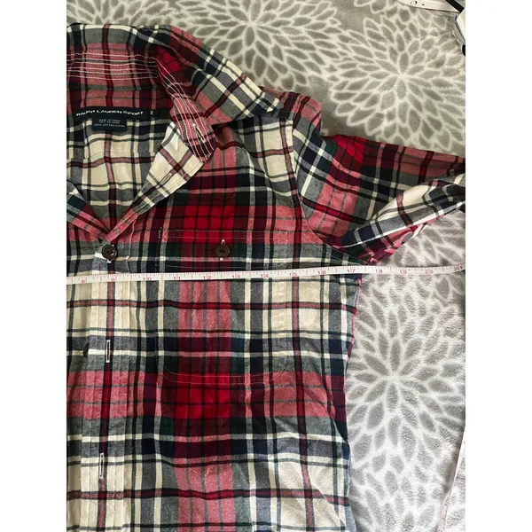 Ralph Lauren Tartan Plaid Shirt sz 2 Suede Elbow Patches Equestrian Preppy Cabin - Image 5