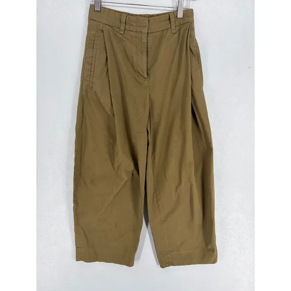 COS Womens Pants Brown Khaki Pleated Barrel Leg Cropped High Rise 4 - Image 2
