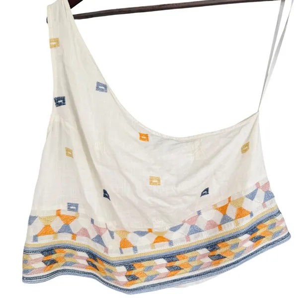 Free People One Shoulder Crop Top White Geometric Embroidered Boho Womens Medium - Image 3