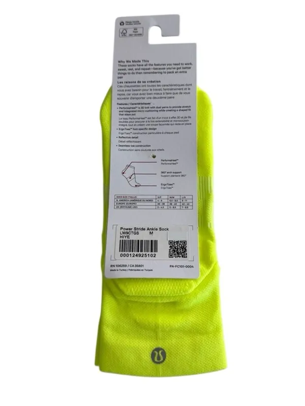 Lululemon Power Stride Ankle Sock Highlight Yellow Medium - Image 3