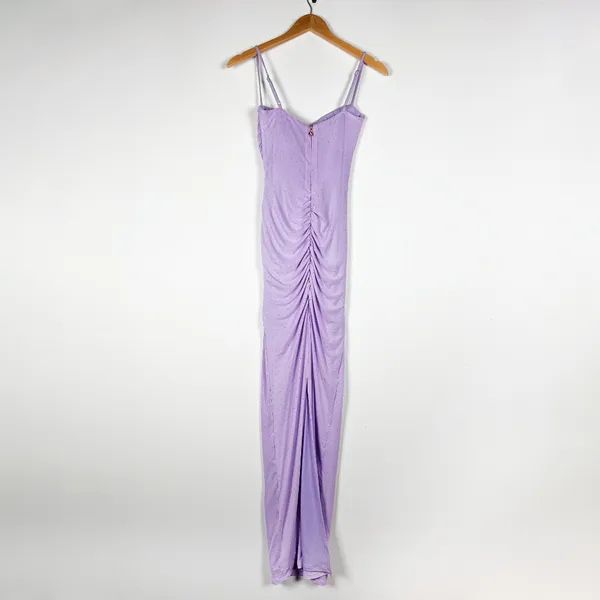 Nookie Crystal Studded Embellished Mesh Stretch Maxi Dress Lilac Purple Small - Image 4