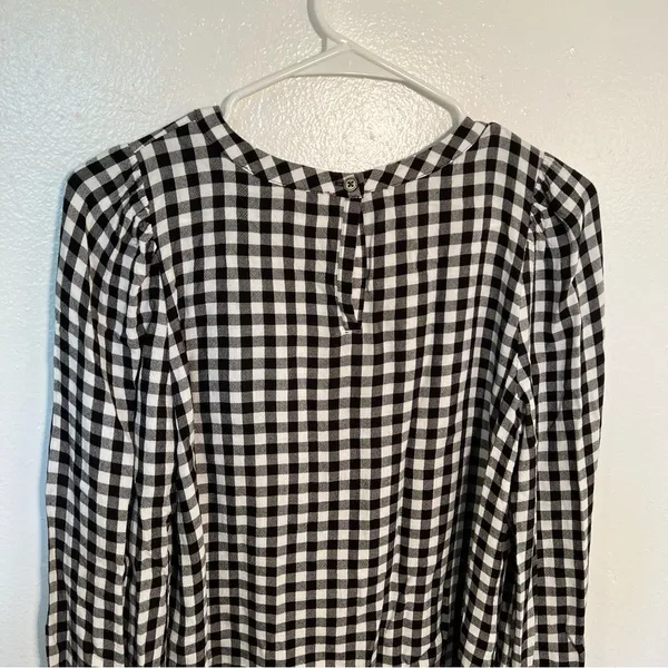 Loft Women's Size XS Blouse Long Puff Sleeve Black White Gingham Crewneck 552579 - Image 9