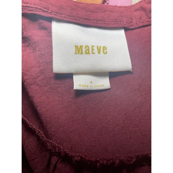 Maeve Anthropologie Rust Red Smocked Shoulder Button Front‎ Blouse Size 4 - Image 4