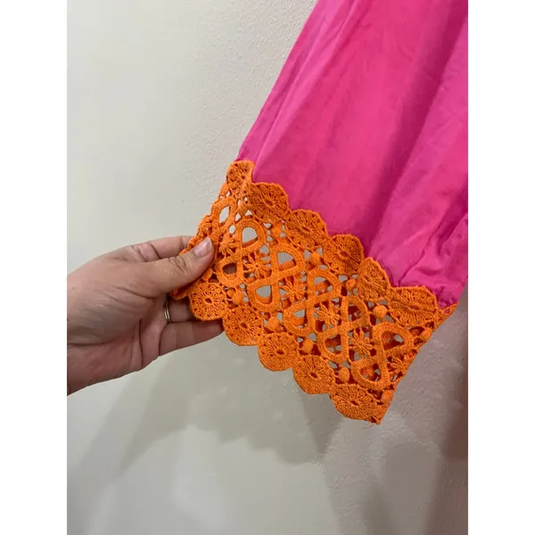 Mud Pie Pink Orange‎ Crochet Boho Swim Cover Up Tunic Size Large - Image 4