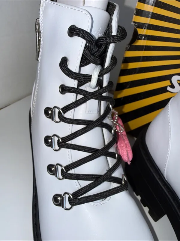 Skechers White Lace-Up Platform Lug Boots with Black Sole - Image 7