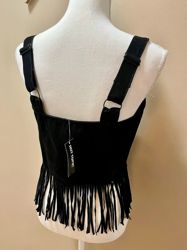 NWT Social Collision Faux Suede Fringe Black Top Size Medium - Image 6