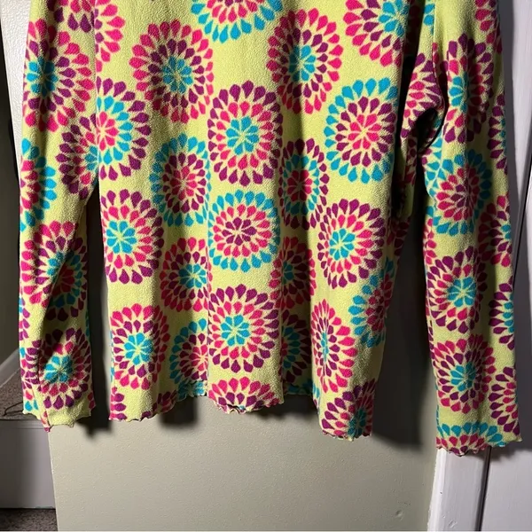Hanna Andersson Women's Size Large Mock Neck‎ Fleece Sweatshirt Lime Green Geo - Image 3