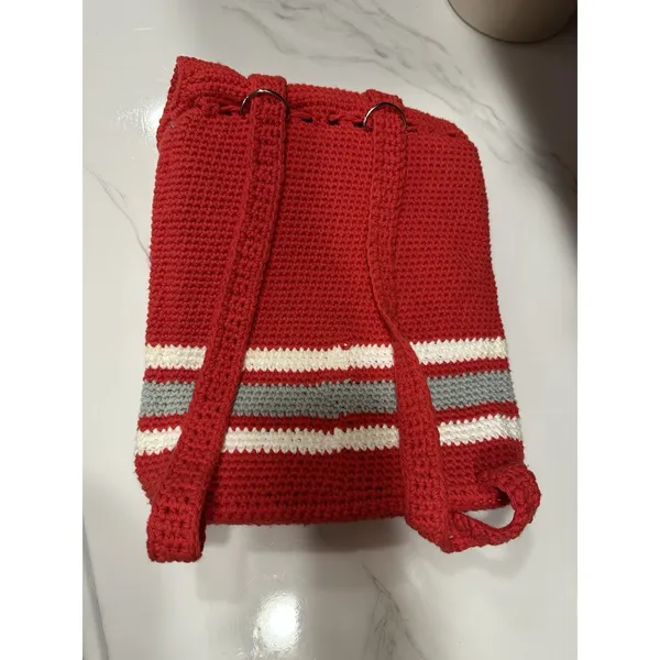 Ohio State Buckeyes Crochet Convertible Drawstring Backpack Bag & Glasses Case Red - Image 8