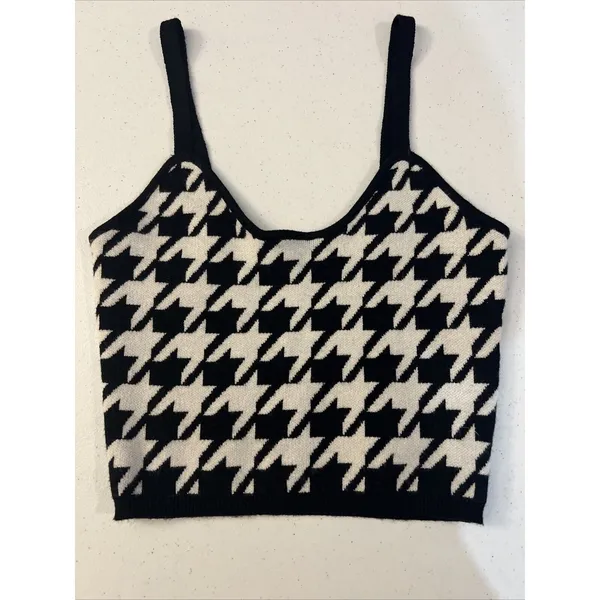 Altar'd State Retro Houndstooth Sweater Knit Crop Tank Top Black XS Bohemian - Image 5