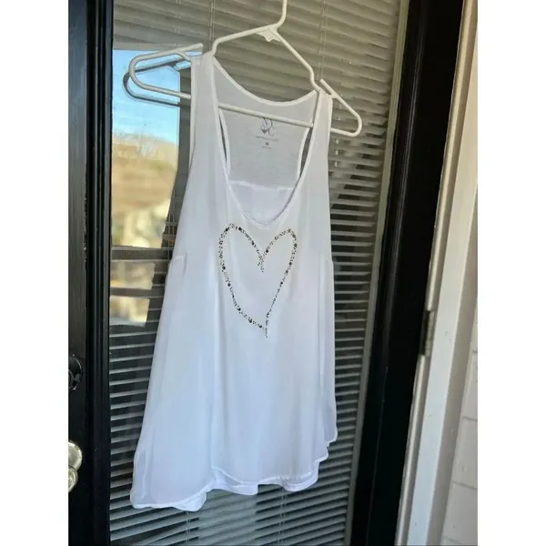 NWT NY&C Sleeveless Racerback Blouse Ivory XL Bling Heart Design Lightweight Su - Image 7