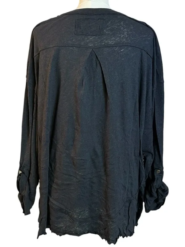 Free People Oversized Slouchy Cotton Linen Henley Tee in Black Medium NWT - Image 5