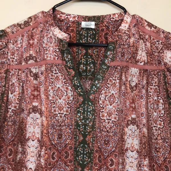 Good Hart Matilda Jane Women’s Boho Pattern Print Metallic Flutter Sleeve Blouse - Image 2