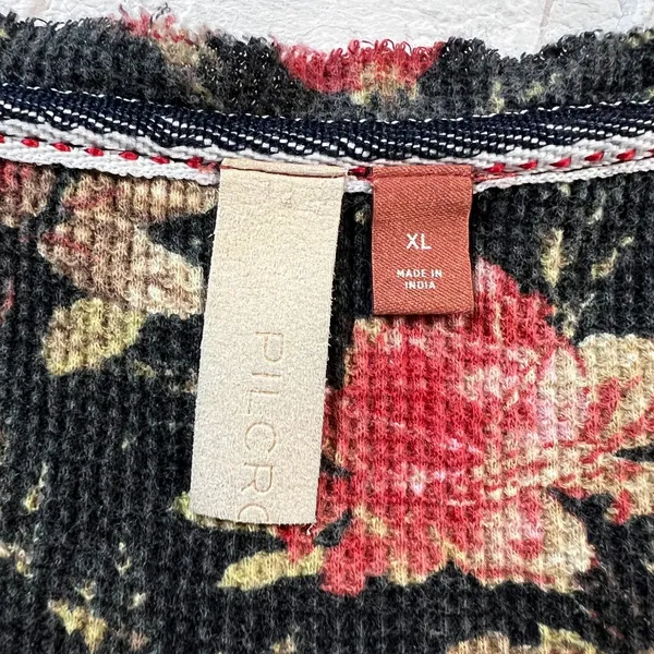 Anthropologie Pilcro Thermal Top Womens XL Split-Neck‎ Floral Waffle Knit Boho - Image 9