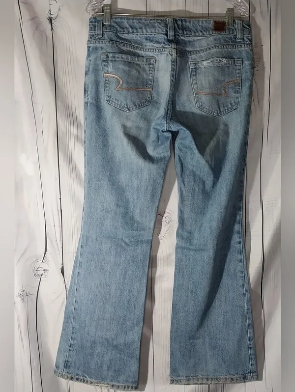 American Eagle Outfitters Light Wash Low-Rise Distressed Bootcut/Flare Y2K Jeans - Image 2
