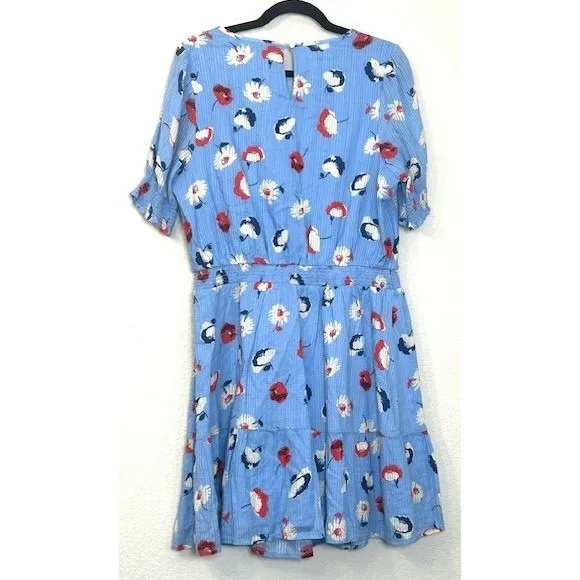 NWT LOFT Blue‎ Floral Dress 14 Smocked Waist Tiered Fit & Flare Spring Whimsical - Image 3
