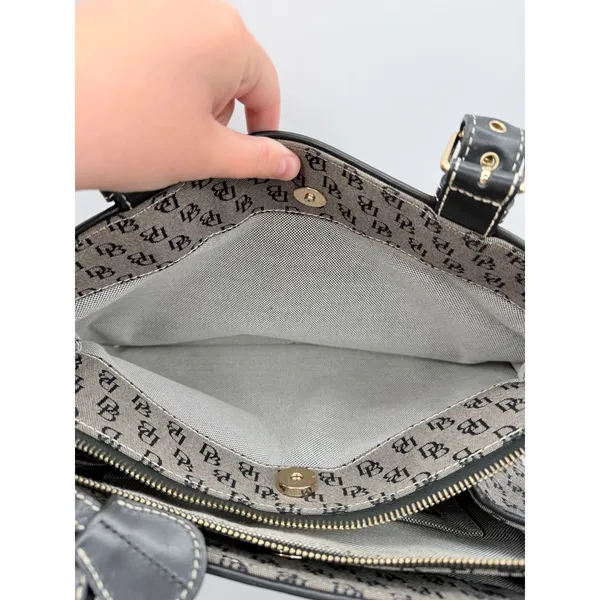Dooney & Bourke Signature Monogram Jacquard Satchel Gray‎ Black Shoulder Bag - Image 14