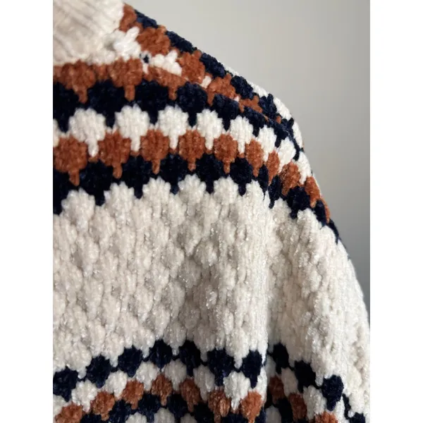 Forever 21 Womens Chenille Popcorn‎ Knit Striped Sweater Cream Brown Navy Small - Image 6