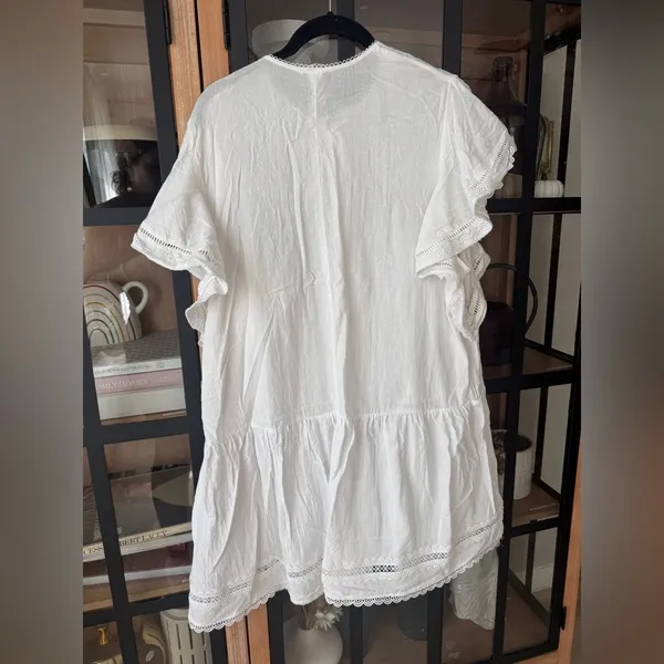 H&M mini dress lace embroidered pintuck ruffle short flutter sleeve ladder - Image 7