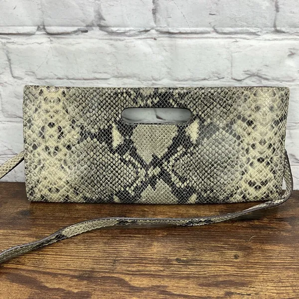 Michael Kors Snakeskin Leather Clutch With‎ Shoulder Strap Sand - Image 2