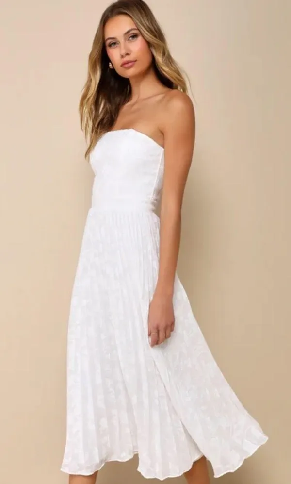 Lulus ivory jacquard strapless midi dress - Image 3