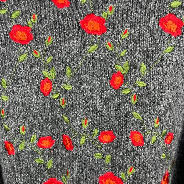Umgee Floral Embroidered Mock Neck Sweater Women Gray Cottagecore Cozy‎ Boxy - Image 8