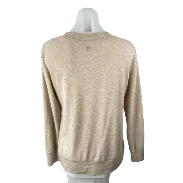 Alo Yoga Women's Beige Long Sleeve Side Slit Crew Neck Sweater Sweatshirt Top S - Image 4