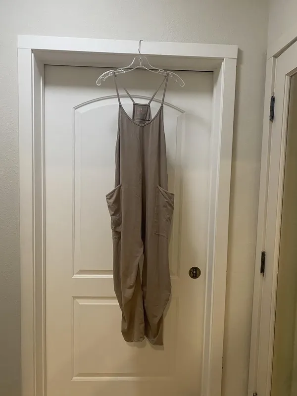 Free People Movement Hot Shot Jumpsuit Womens XS Beige Sleeveless Scoop Pockets - Image 2